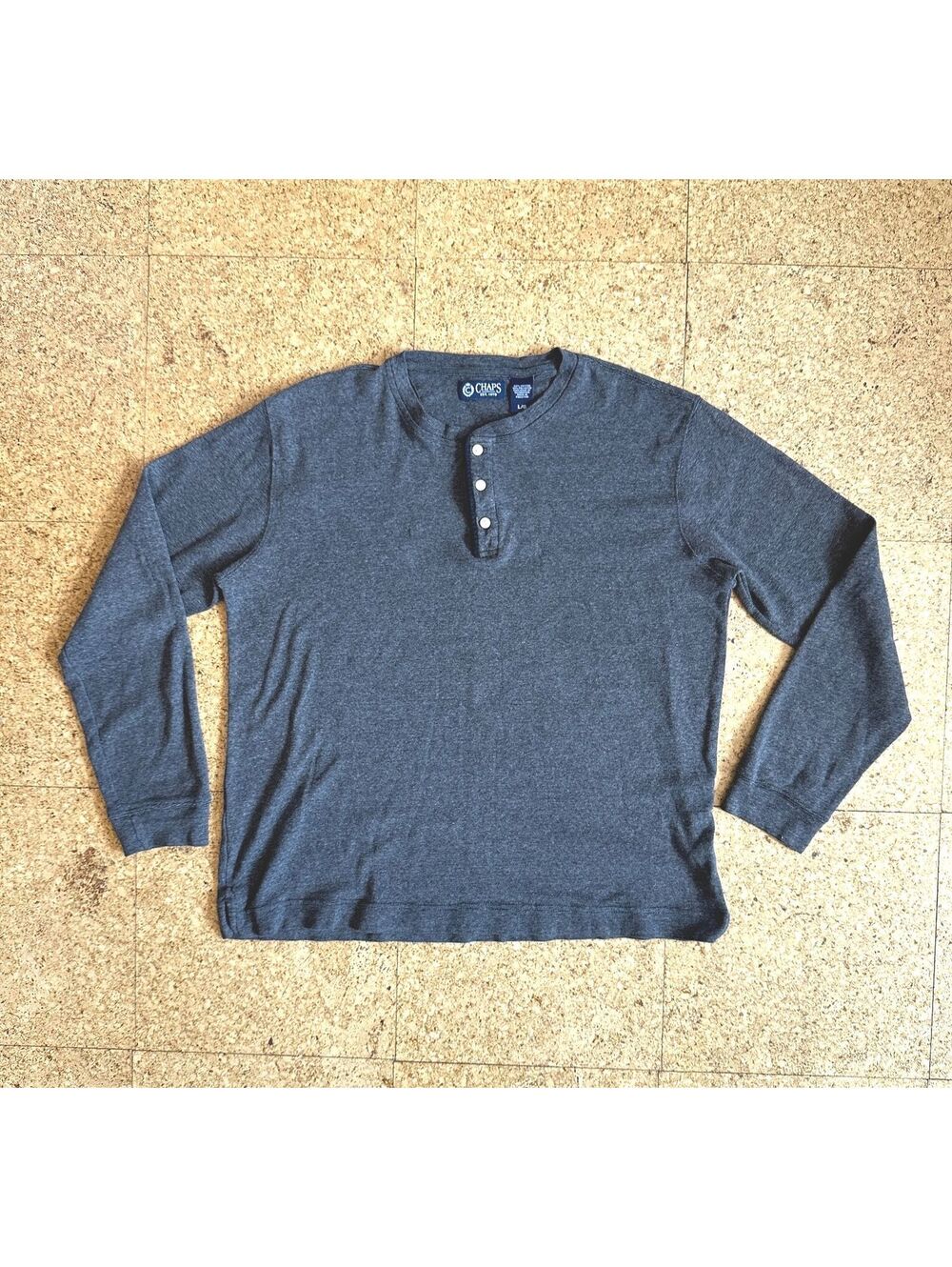 Chaps Henley Long Sleeve Shirt Men's Large Knit Jersey 3 Button Split Hem Hiking